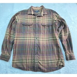 Cremieux Mens M Shirt Flannel Brown Plaid Elbow Patches 100%‎ Cotton